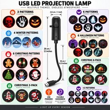 LED USB Projector Light Halloween  Christmas 3/4/6/12 Patterns Holiday Decor US