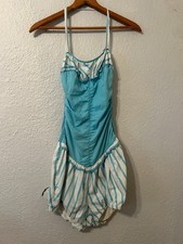 Vintage 1950s Halter Swimsuit Beach Playsuit Pin Up One Piece Shorts Teal