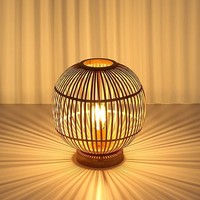 Tischleuchte Tischlampe Nachttischlampe Kugellampe Bambus Natur Led H 33,5 Cm