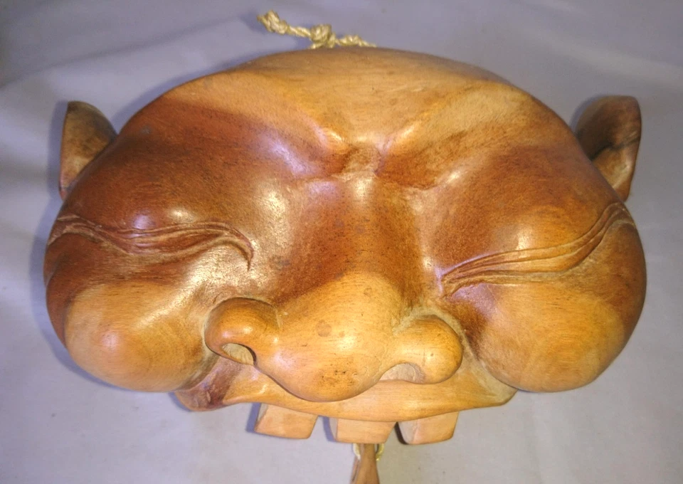 ANCIEN CARILLON A VENT OU PORTE STATUETTE TETE PERSONNAGE de BALI en bois teck - Photo 2/4