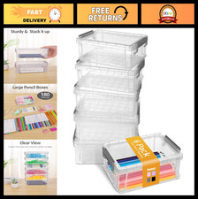 Extra Large Pencil Box Set - 6 Pack Clear Plastic Organizer for Art  Crafts, St