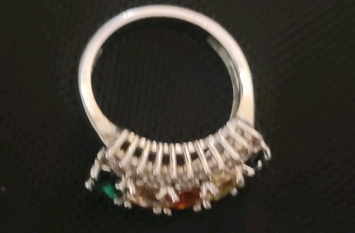 Stunning Silver toned  Multi Colored Stone Ring S… - image 3