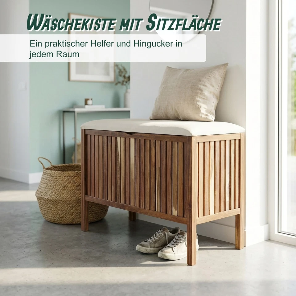 Wäschetruhe Wäschesammler Wäschebehälter Wäschekorb Badhocker Sitzbank Stauraum - Bild 3 von 4