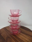 Set of 4 Pink  Glass Cup And Saucer. Unique / Rare Vintage Depression