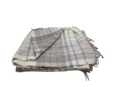 Lambswool Alpaca Pure Wool Throw Blanket Ivory Gray Taupe Plaid 64"x53.5"