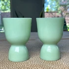 Set of 2 Fire King Jadeite Green Glass Double Egg Cup Vintage Mid Century MCM