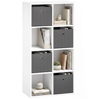 BüCherregal BüCherschrank Mit 4 Stoff-Schubladen, Standregal Mit Offenen Regalen