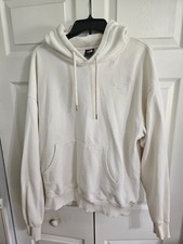 The North Face Hoodie Mens L Cream Pullover Logo Sweatshirt Drawstring Pocket