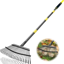 Heavy-Duty 6FT Garden Leaf Rake with 25 Metal Tines and Adjustable Handle