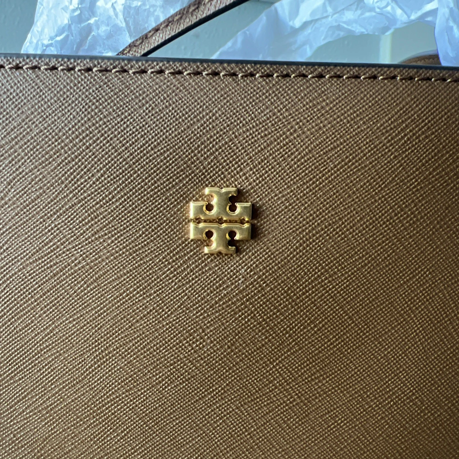 Borsa a tracolla grande Tory Burch 134836 Emerson in pelle saffiano marrone alce