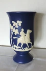 Large Weller Pottery Blue Chase Line Vase - White Horse, Rider and Dogs on Hunt