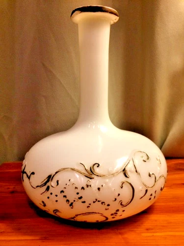 Dithridge Milk Glass Apothecary Vanity Barber Bottle Decanter Gold vase Trim