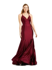 BLONDIE NITES Womens Maroon Spaghetti Strap Full-Length Mermaid Dress 11