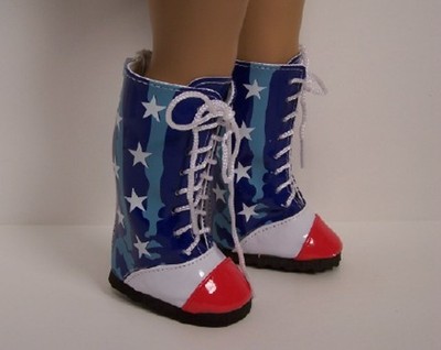 RED WHITE BLUE Star Flag Knee Boots Doll Shoes For 18'' American Girl (Debs)