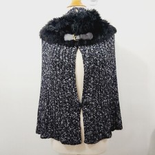 Soft Surroundings Kasa Cape Black White Marble Faux Fur Stretch Knit NWT OSFM