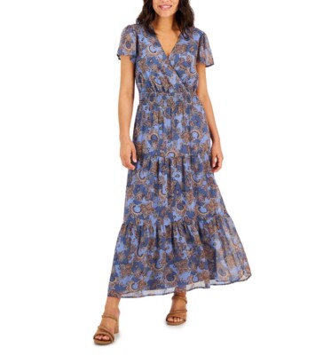 chinese dress ladies Mae Printed Short Sleeve Wrap Maxi Dress – VICI main image 1