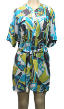 Vtg Unjour Ailleurs Women's Belted Dress Short Sleeve Sheer Multicolor Size 44