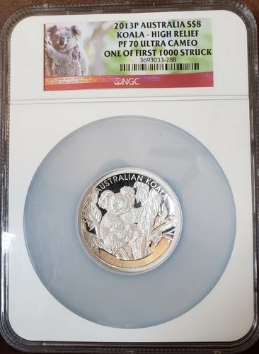 2013 NGC PF 70 P Australia 5 oz Silver $8 Koala ~ Hight Relief/ Ultra Cameo