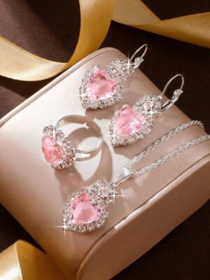 Flash Sale On Faux Pearl Beaded Jewelry Necklace Sets Pink Silver Stone