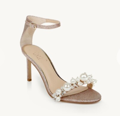 Jewel Badgley Mischka Pearls Rose Gold Glitter Lassie Stiletto SIZE 9 NEW JW4235