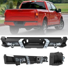 Rear Bumper For 2015-2023 Ford F-150 Steel Rear Bumper with LED Lights & D-Rings