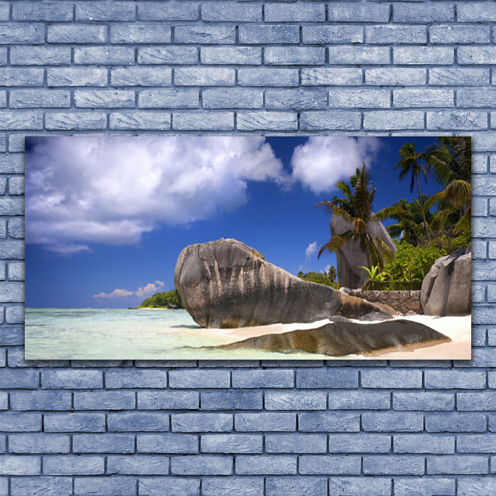 Tableau sur verre 140x70 Paysage Roche et Plage impression grand format panoramique