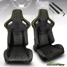 1 Pair Universal PVC Yellow Stitch Left&Right Racing Bucket Seats Car Seats