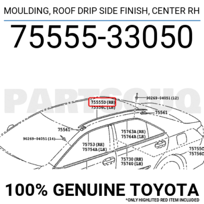 7555533050 Genuine Toyota MOULDING, ROOF DRIP SIDE FINISH, CENTER