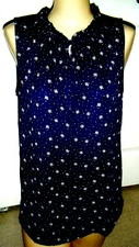 LOFT ANN TAYLOR NAVY/WHITE PRINT SLEEVELESS TOP  SIZE M