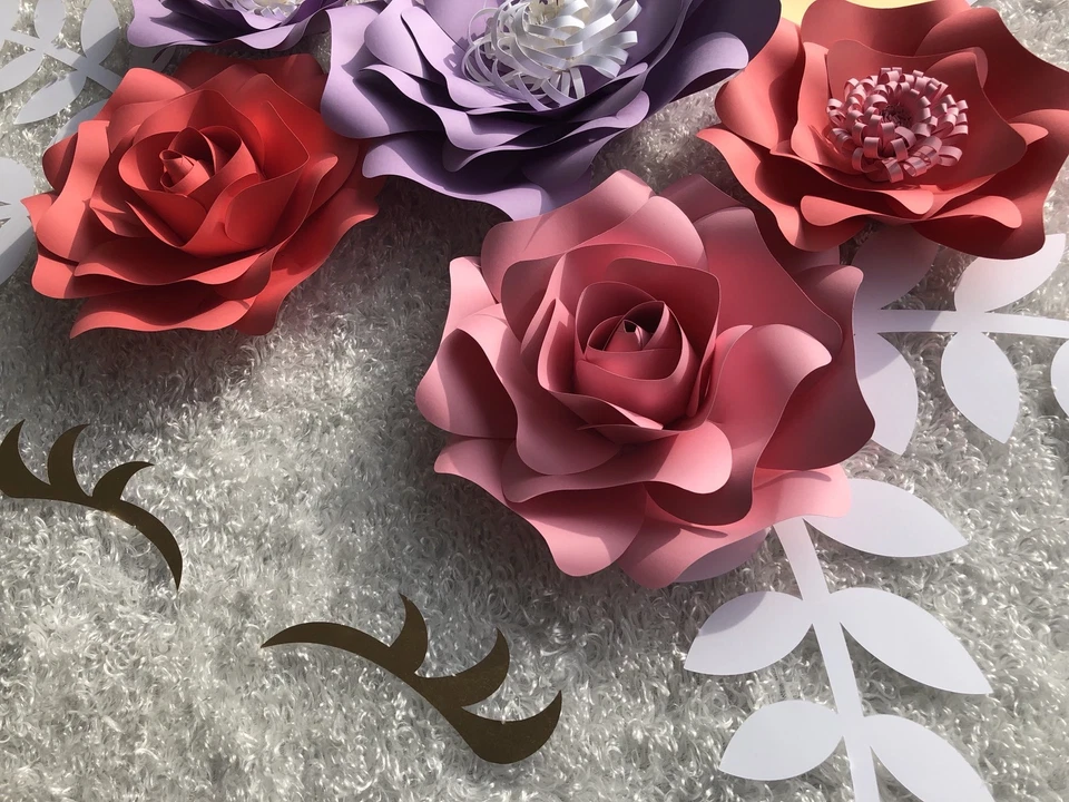 ЕДИНОРОГ бумаги цветы набор из 6 с листьями, фон, единорог вечеринки, спальня - Изображение 3 из 4