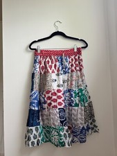 70s patchwork skirt with a multicoloured and blue design