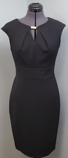 Donna Ricco Sheath Dress Womens Size 4 Black Empire Waist Key Hole Neck Back Zip