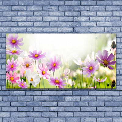 Tableau Impression Sur Verre Acrylique 140x70 Cm - Floral Fleur Bleu, Moderne