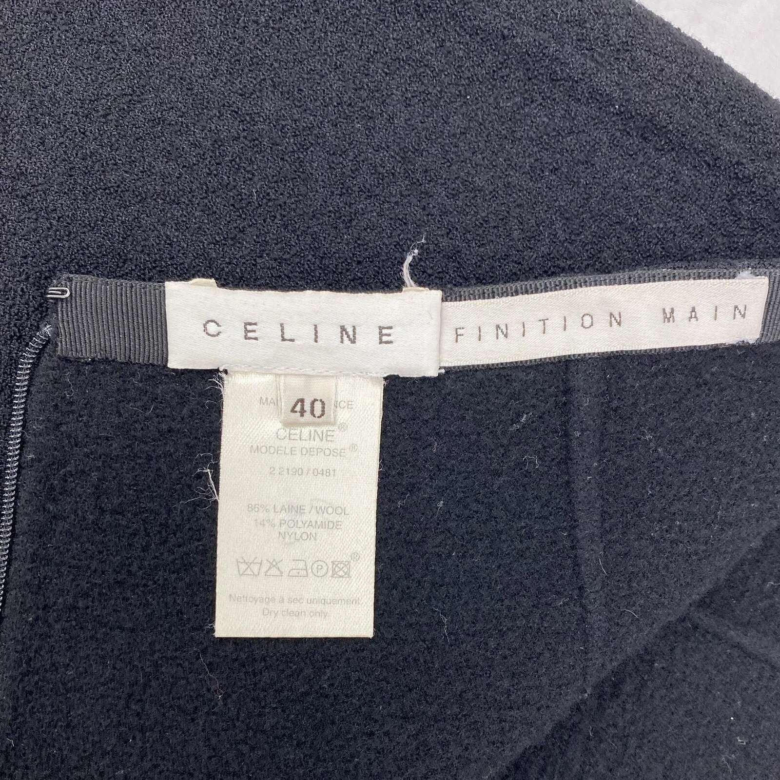 CELINE Gonna al ginocchio Céline in misto lana e nylon nera lunghezza al ginocchio taglia EU 40 US 8 10