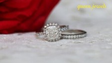 Lab-Created 2.77CT Cushion Cut Diamond Wedding Halo Ring Set 14K White Gold Over