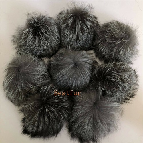 Bola de pompón de piel de mapache real de 19 colores 6" grande con botones a presión sombrero zapatos hágalo usted mismo - Imagen 21 de 40
