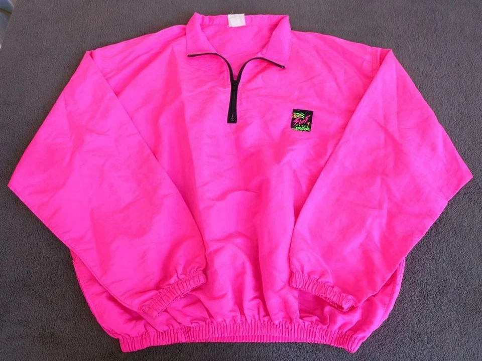 Chaqueta cortavientos estilo surf rosa luz retro atómica neón XL 52" circunferencia OSFA XH Foto 2 de 4