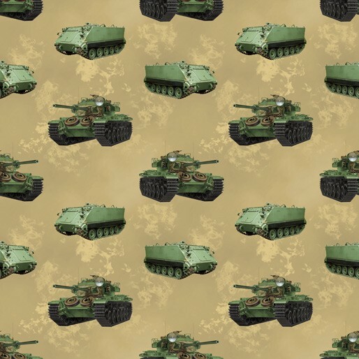 Fat Quarter Battle Zone Chieftain Tank And M113 APC Cotton Quilting Fabric