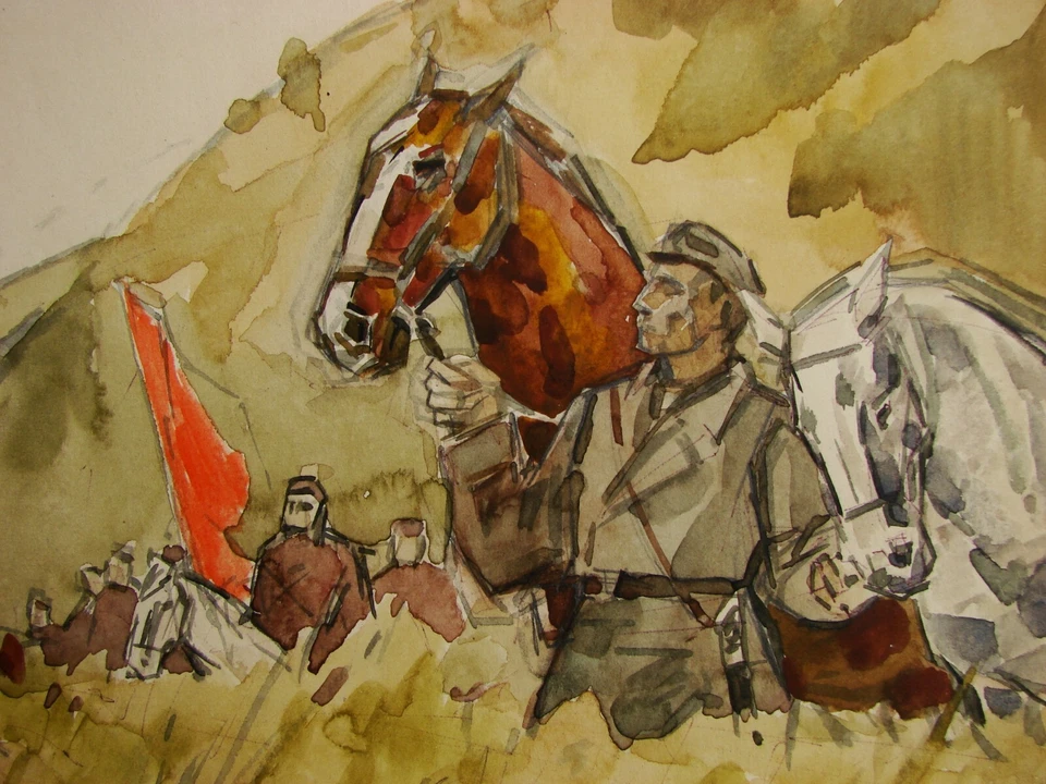 Ucraniano Soviético URSS Pintura Cubismo Socrealismo Revolución Caballería Rojo Caballo Foto 3 de 4