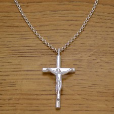Solid 925 Sterling Silver Jesus Christ Crucifix Cross Pendant Necklace  Chain