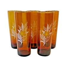 5 Pc MCM Amber Gold Ombre HIGH BALL Tom Collins Glasses 6 5/8" Retro Barware Set
