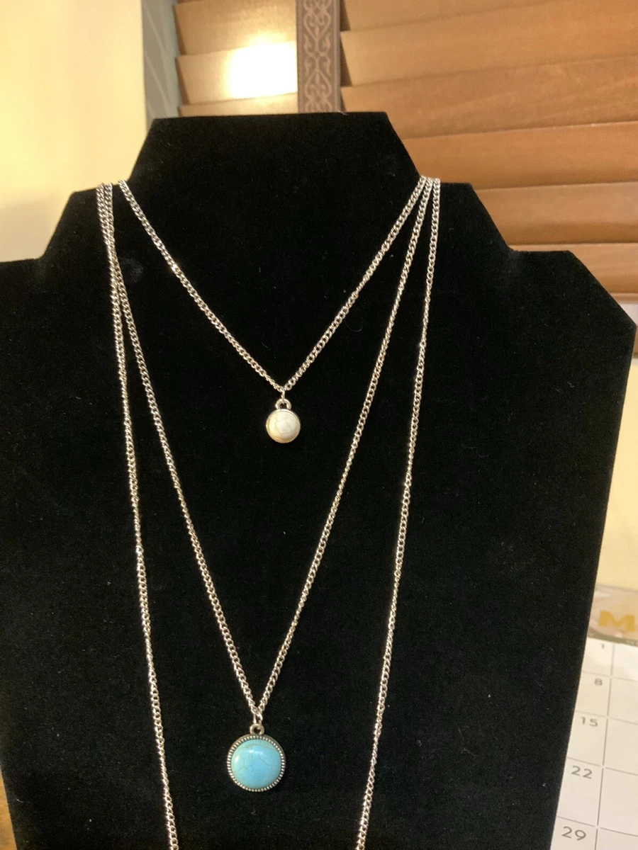 Paparazzi 3 Layer Silver Necklace W Tassel Blue White