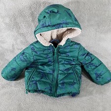 Osh Kosh Bgosh Jacket Baby 18M Green Dinosaur Sherpa Lined Puffer Hooded