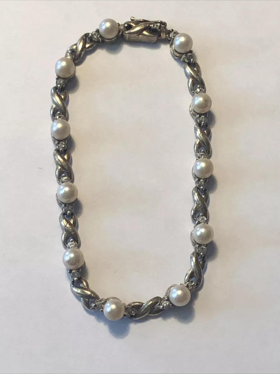PAJ 925 Sterling Silver Diamond Pearl Gemstone Bracelet eBay