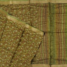 Namaste Vintage Green Sarees 100 Pure Silk Floral Printed Sari 5YD Craft Fabric