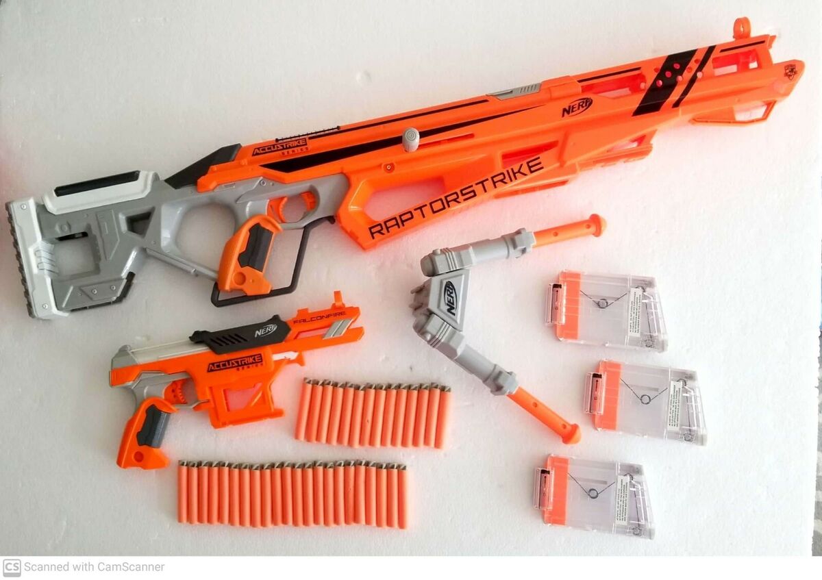 Jeu Plein Air Pistolet Nerf Raptorstrike Orange Et Gris N-Strike Elite + 24  Flechettes + 4 Chargeurs + 3 Cibles Grises + 3 Cibles Orange - Jouet Enfant