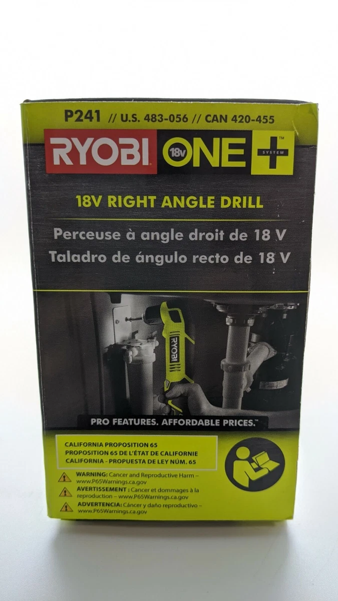 P241 Ryobi 18V ONE+ 3/8 in.(Tool Only) Right Angle Drill