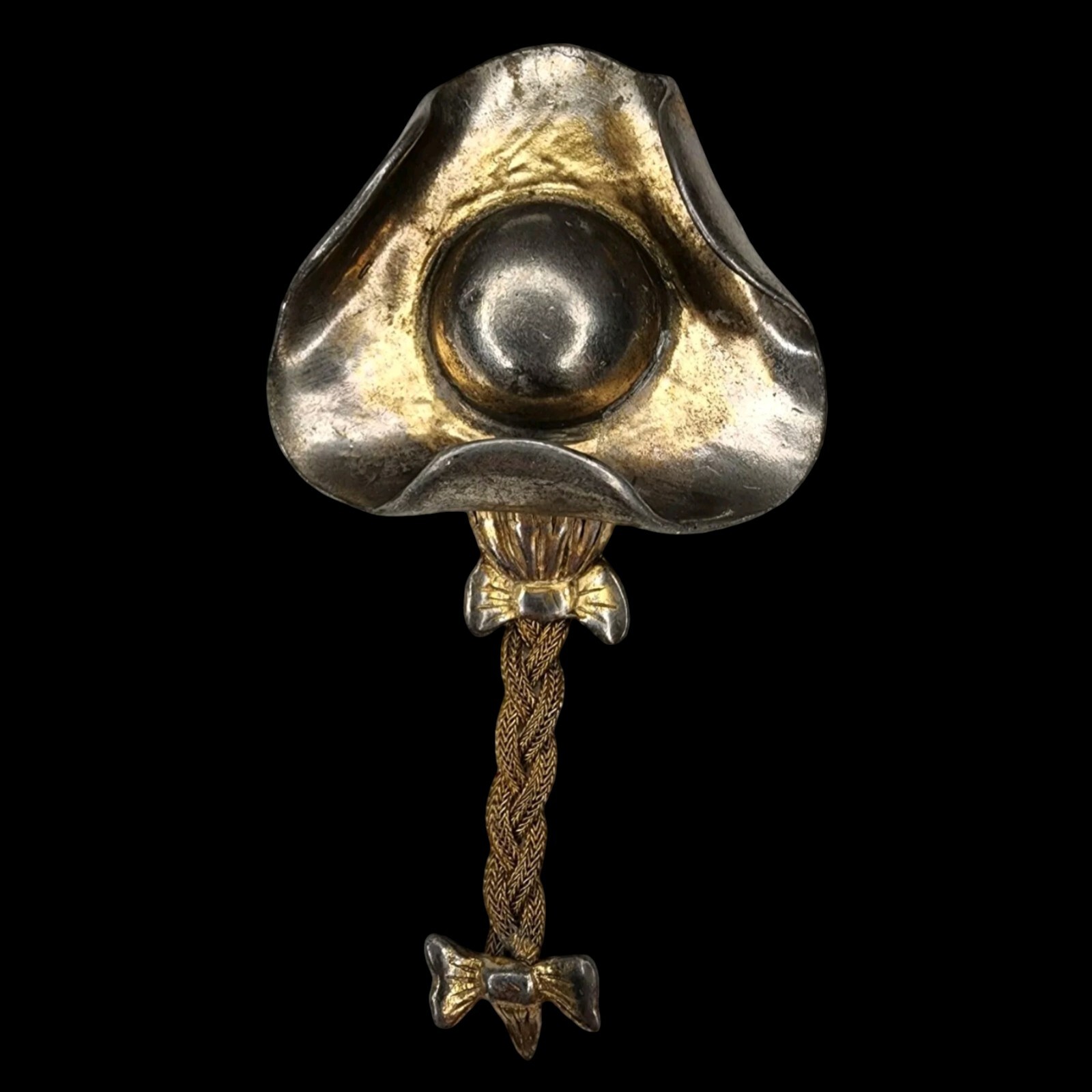 Antique Victorian Era Brooch-Very Unique Hat With Braided Metal Mesh Hair-image