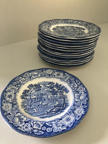 Vintage 1975 Liberty Blue 5 3/4" Saucers Historic Colonial Monticello -Set of 14