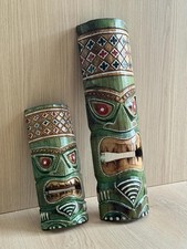 Hawaii Hand Made Carved Wooden 20" Tiki Painted Mask Wall Decor Hanging Man Cave